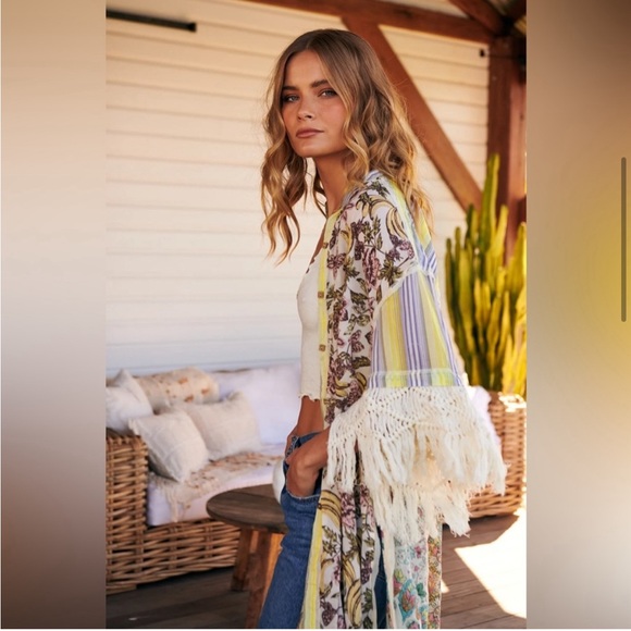 FREE PEOPLE Watching Waves Maxi Shirt / Aquamarine Combo - Picture 4 of 13